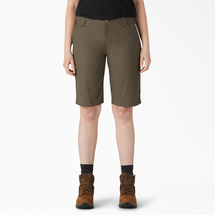 Women&rsquo;s Relaxed Fit Duck Carpenter Shorts, 11&quot; - Rinsed Moss Green &#40;RMS&#41;
