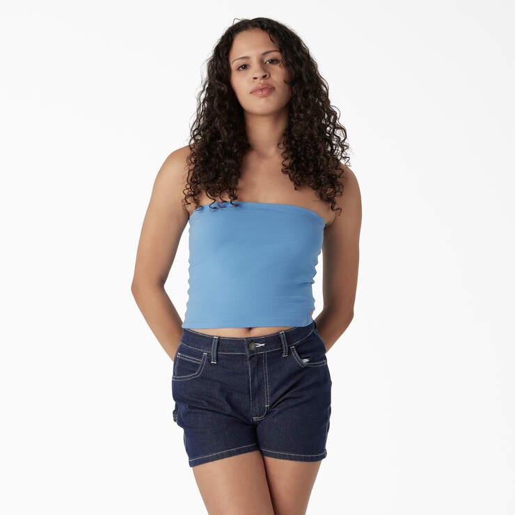 Women's Knit Tube Top - Azure Blue (AB2) image number 1