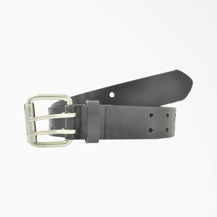 Perforated Leather Double Prong Buckle Belt - Black (BK) image number 1