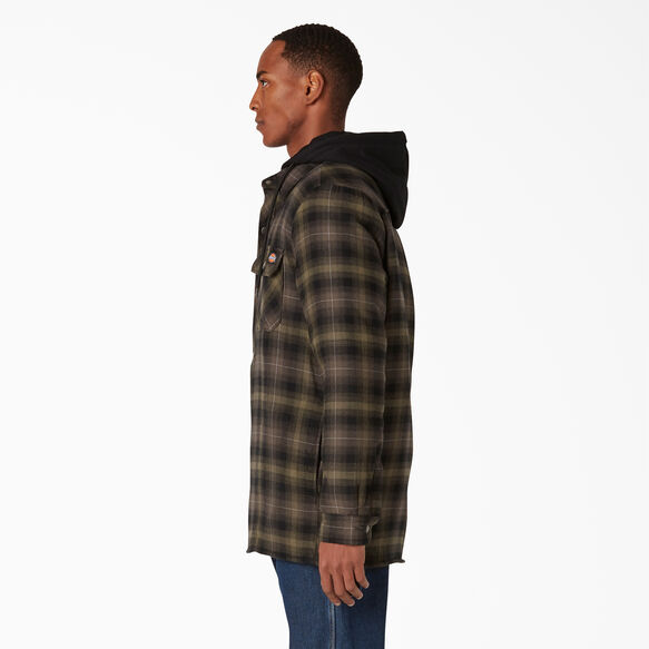 Fleece Hooded Flannel Shirt Jacket with Hydroshield - Military Green Ombre Plaid &#40;MP1&#41;