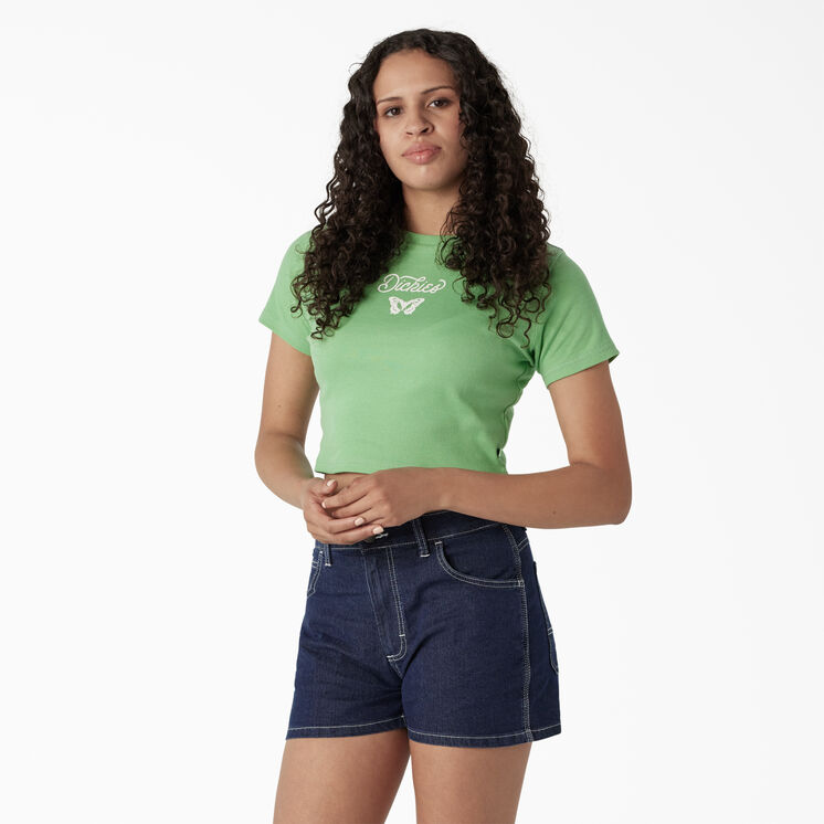 Women&#39;s Butterfly Graphic Cropped Baby T-Shirt - Apple Mint &#40;AR2&#41;