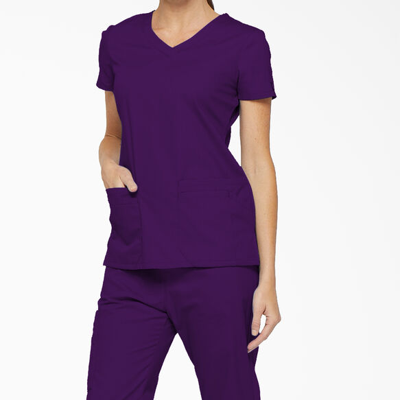 Women&#39;s EDS Signature V-Neck Scrub Top with Pen Slot - Purple Eggplant &#40;EGG&#41;