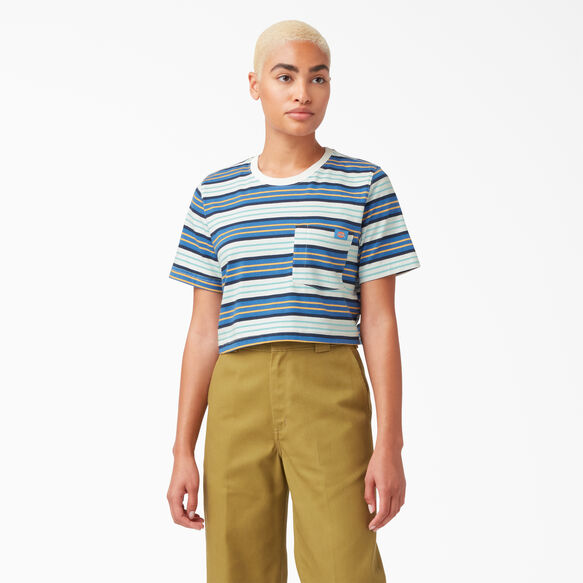 Women&rsquo;s Striped Cropped T-Shirt - Cobalt Stripe &#40;C2S&#41;