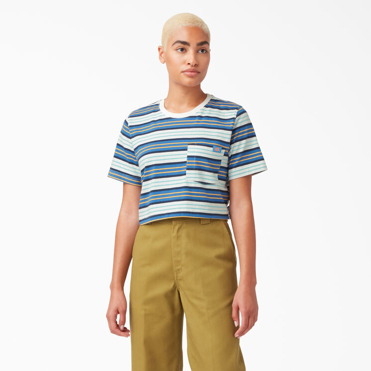 Women&rsquo;s Striped Cropped T-Shirt - Cobalt Stripe &#40;C2S&#41;