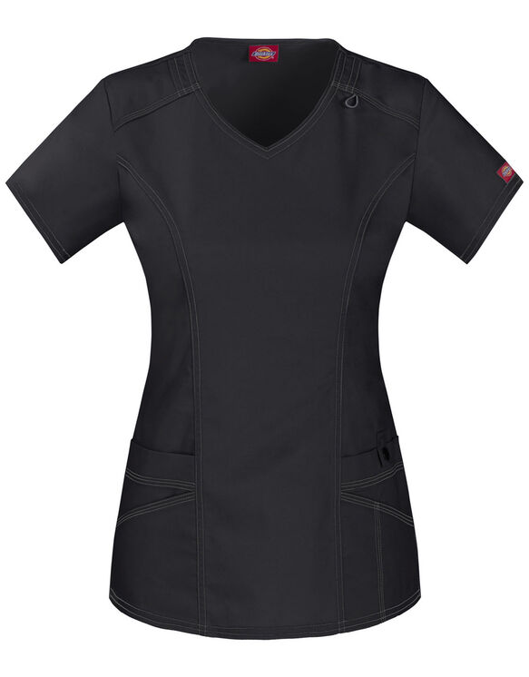 Women's Gen Flex V-Neck Scrub Top - BLACK (BLK)