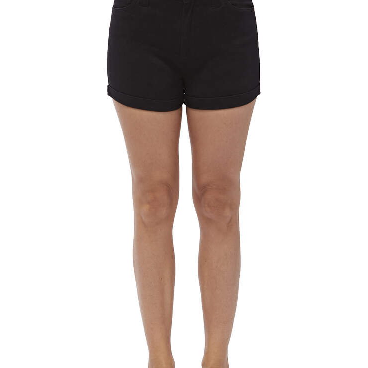 Dickies Girl Juniors' 5-Pocket 2.5" Cuffed Hem High Rise Shorts - Black (BLK) image number 1