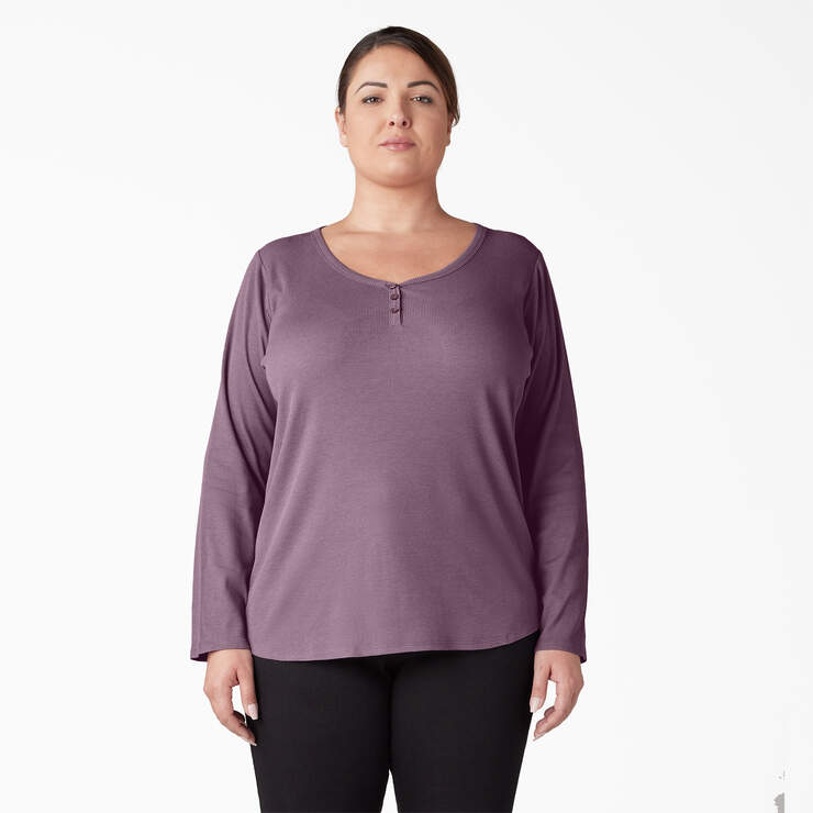 Women's Plus Henley Long Sleeve Shirt - Grapeade (GSD) image number 1