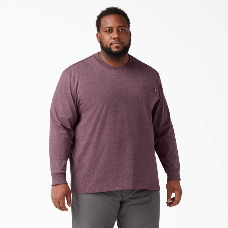 Heavyweight Heathered Long Sleeve Pocket T-Shirt - Burgundy (BYD) image number 3