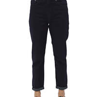 Dickies Girl Juniors' 5-Pocket High Rise Mom Fit Rolled Ankle Jeans - DICKIES BLACK CROSS DYED (BLD)