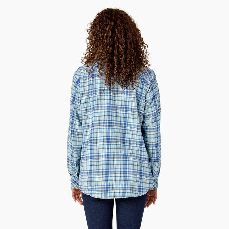 Women's Plaid Flannel Long Sleeve Shirt - Clear Blue/Orchard Plaid (B2Y) image number 2