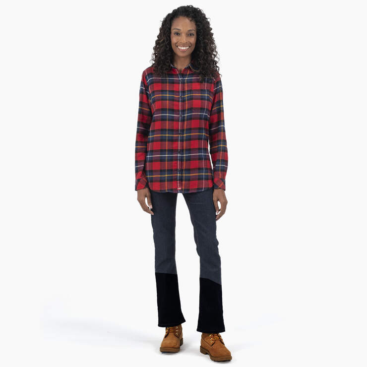Women's Plaid Flannel Long Sleeve Shirt - English Red Tartan (A1D) image number 3