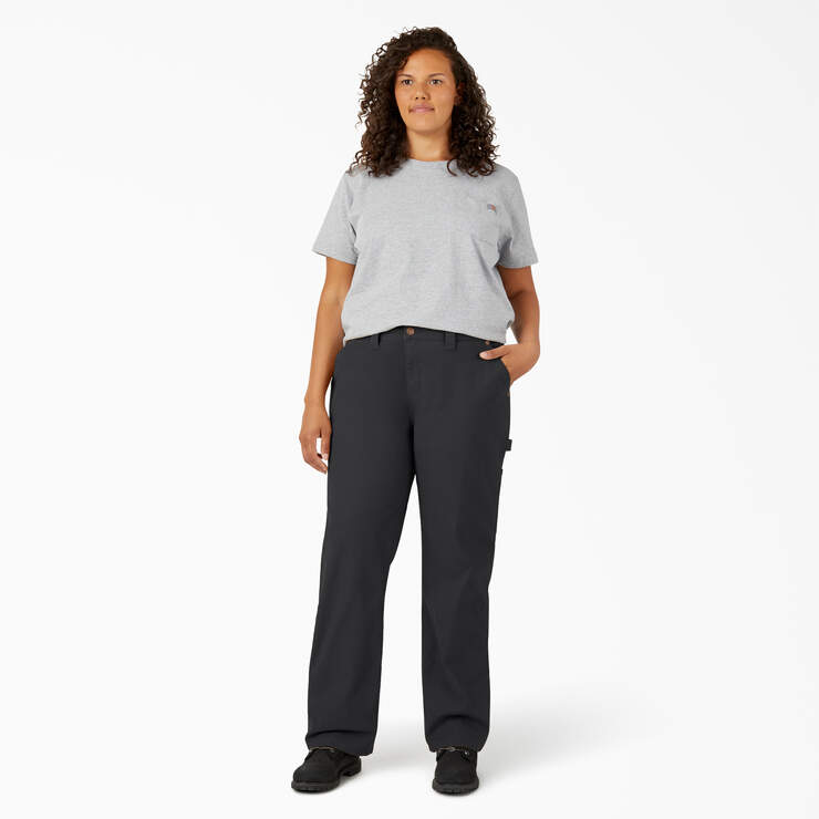 Women's Plus FLEX Relaxed Straight Fit Duck Carpenter Pants - Rinsed Black (RBK) image number 5