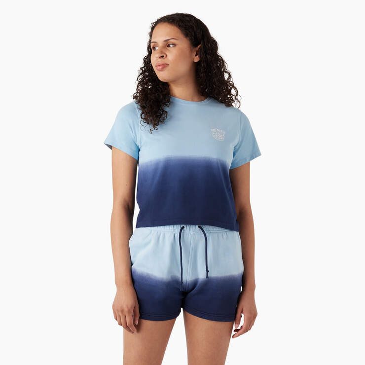 Women's Ombre Cropped T-Shirt - Sky Blue/Ink Navy Dip Dye (SKD) image number 1
