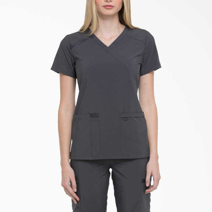 Women's EDS Essentials Mock Wrap Scrub Top - Pewter Gray (PEW) image number 1