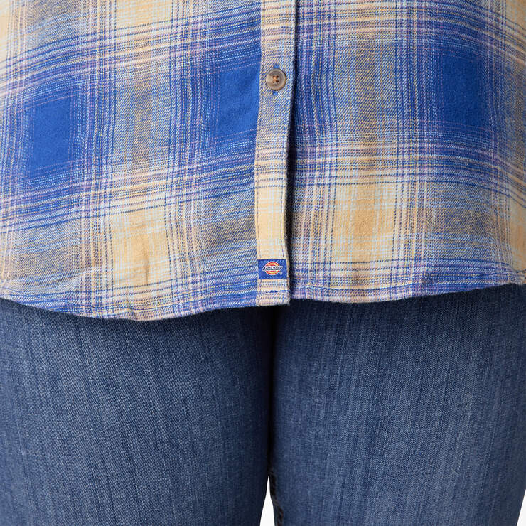 Women's Plus Long Sleeve Plaid Flannel Shirt - Surf Blue/Fireside Ombre Plaid (C1J) image number 9