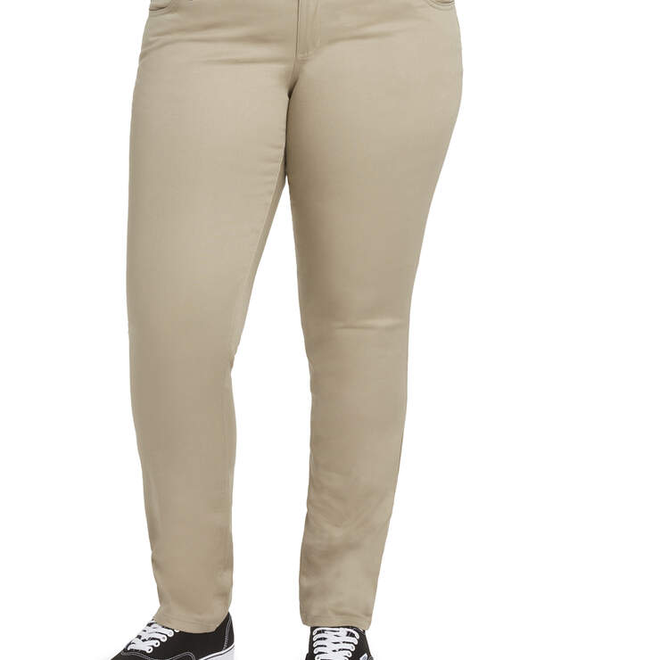 Dickies Girl Juniors' Plus Classic 5-Pocket Skinny Pants - Khaki (KHA) image number 1