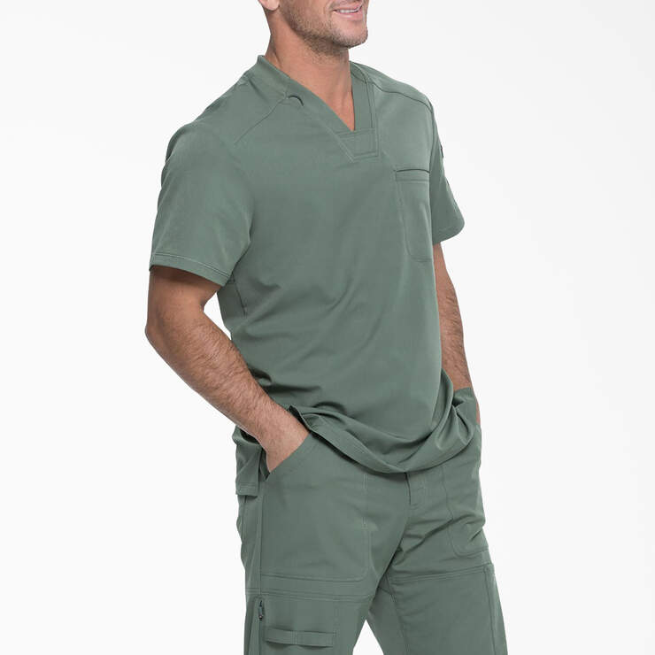 Men's Dynamix V-Neck Scrub Top with Zip Pocket - Olive Green (OLI) image number 4