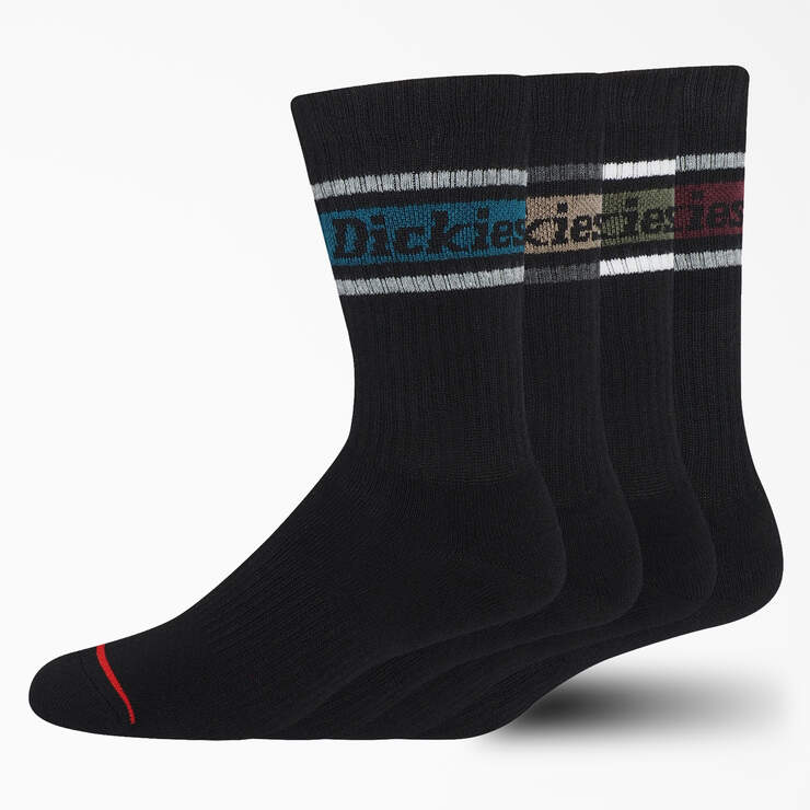 Rugby Stripe Crew Socks, Size 6-12, 4-Pack - Black/Fall Stripe (BSF) image number 1