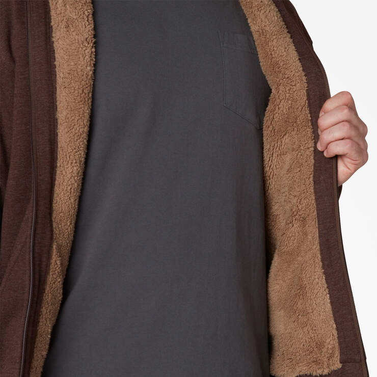 High Pile Fleece Lined Full Zip Hoodie - Chocolate Heather (CTH) image number 6