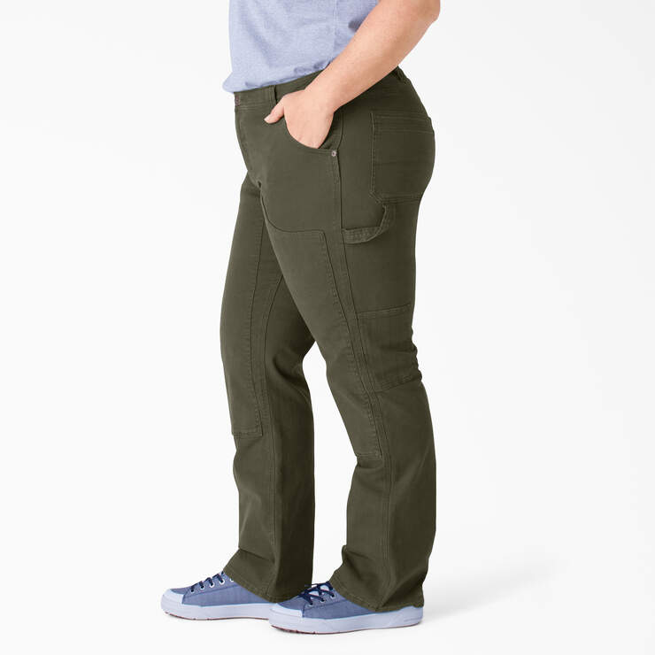 Women's Plus FLEX Relaxed Fit Duck Carpenter Pants - Rinsed Moss Green (RMS) image number 3