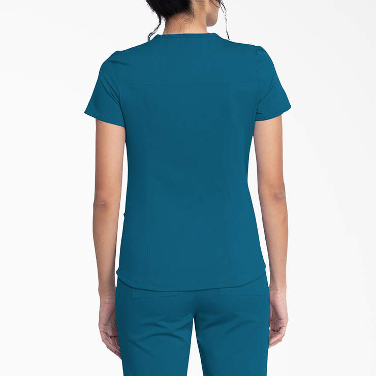 Women's Balance V-Neck Scrub Top with Zip Pocket - Caribbean Blue (CRB) image number 2
