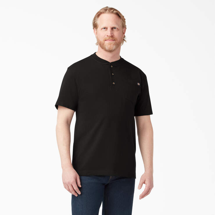 Heavyweight Short Sleeve Henley T-Shirt - Black (BK) image number 1