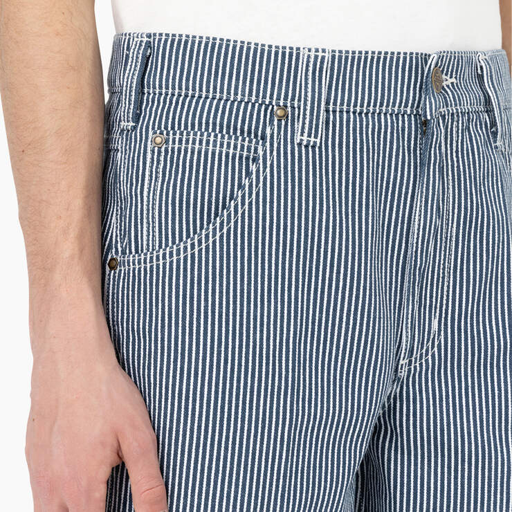 Garyville Regular Fit Hickory Stripe Carpenter Pants - Ecru/Airforce Blue (EUA) image number 6