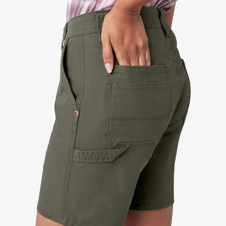 Women’s Duck Carpenter Shorts, 7" - Rinsed Moss Green (RMS) image number 8