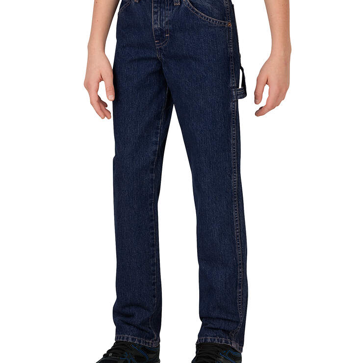 Boys' Relaxed Fit Straight Leg Denim Carpenter Jeans, 8-20 - Rinsed Indigo Blue (RNB) image number 1