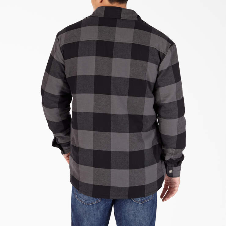 Water Repellent Fleece-Lined Flannel Shirt Jacket - Black Dark Slate Buffalo Plaid (TP1) image number 2