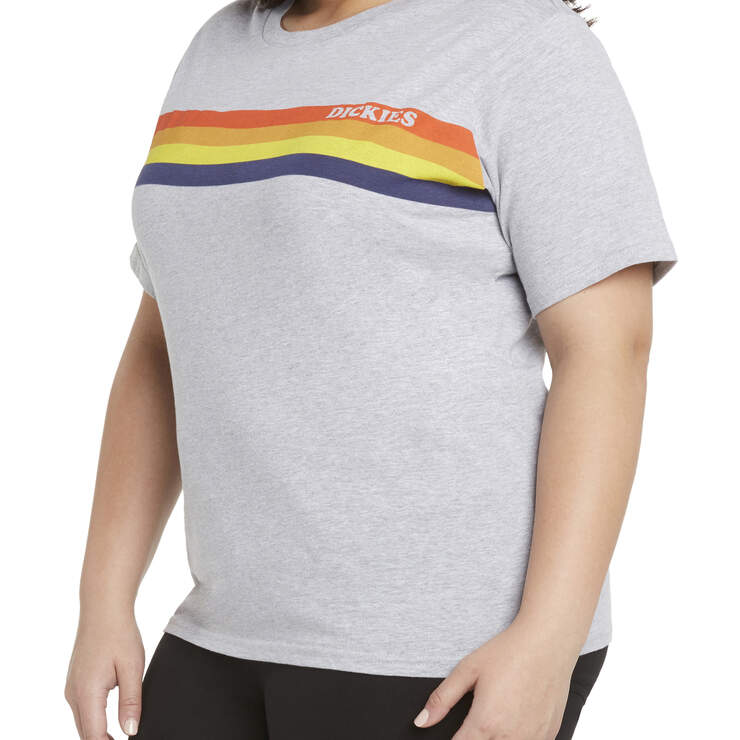 Dickies Girl Juniors' Plus Vintage Rainbow Chest Short Sleeve T-Shirt - Light Heather Gray (LHG) image number 3
