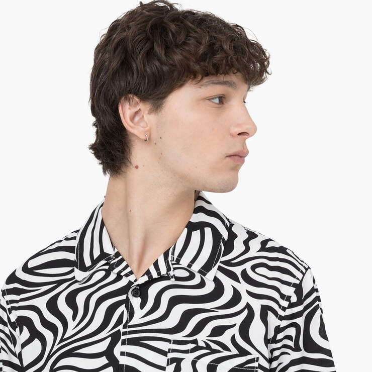 Zebra Print Short Sleeve Shirt - Black/White (BKWH) image number 4