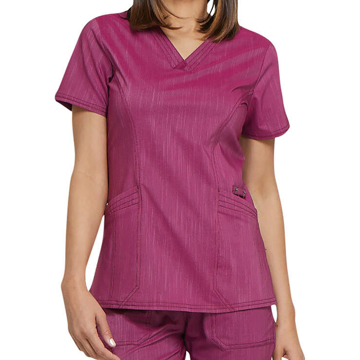 Women's Advance Two-Tone Twist V-Neck Scrub Top - Sangria Red (SGR) image number 1