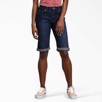 Women’s Perfect Shape Straight Fit Bermuda Jean Shorts, 11" - Rinsed Indigo Blue (RNB)