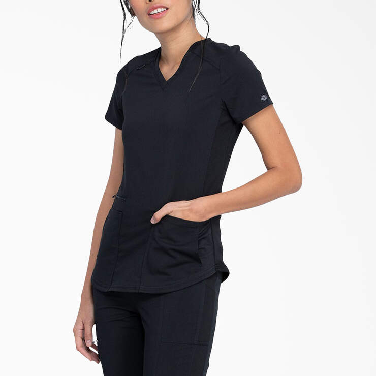 Women's Balance V-Neck Scrub Top with Zip Pocket - Black (BLK) image number 3