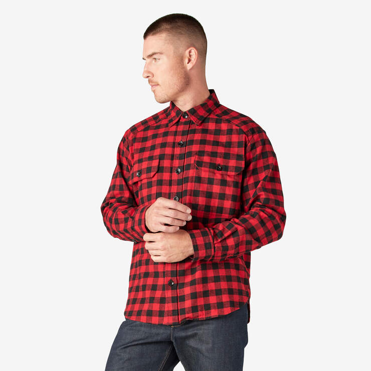 Dickies 1922 Buffalo Check Flannel Shirt - Red Plaid (BRP) image number 3