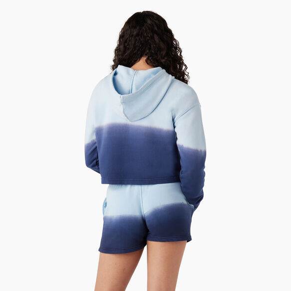Women&#39;s Cropped Ombre Hoodie - Sky Blue/Ink Navy Dip Dye &#40;SKD&#41;