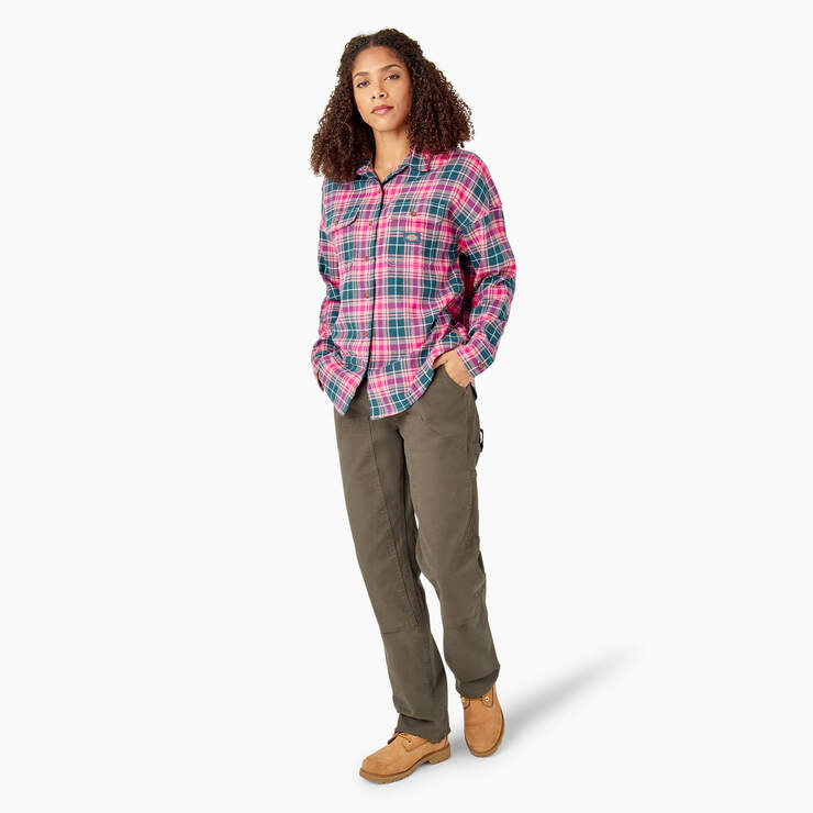 Women's Long Sleeve Flannel Shirt - Rosebud Dark Teal Plaid (UPT) image number 5