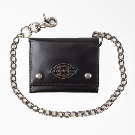 Leather Trifold Wallet with Chain - Black &#40;BK&#41;