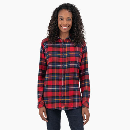 Women&#39;s Plaid Flannel Long Sleeve Shirt - English Red Tartan &#40;A1D&#41;