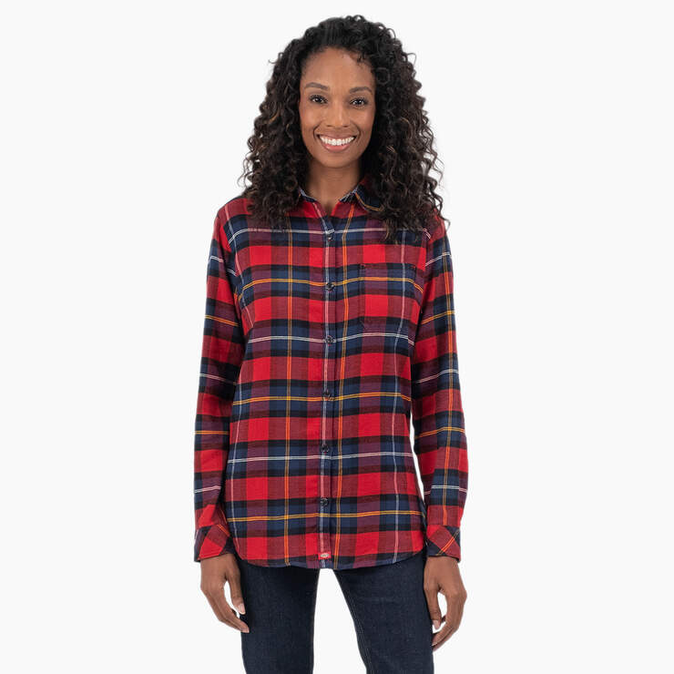 Women's Plaid Flannel Long Sleeve Shirt - English Red Tartan (A1D) image number 1