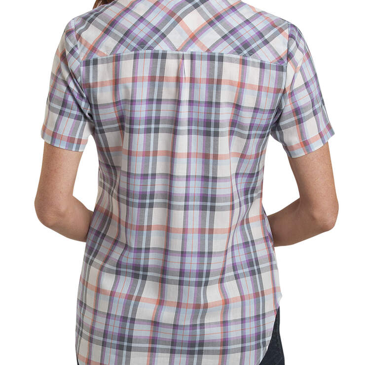 Women's Short Sleeve Plaid Shirt - Blue White Plaid (PCM) image number 2