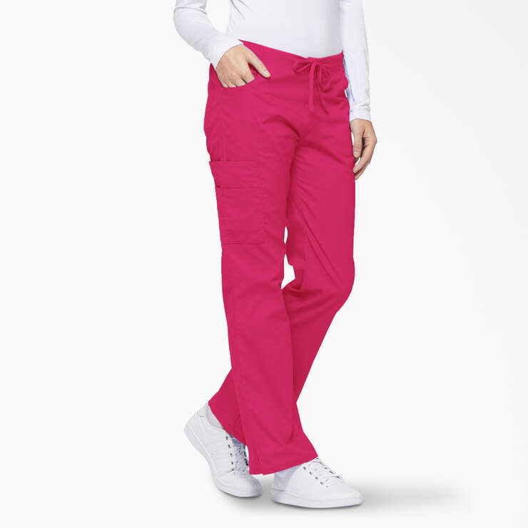 Women's EDS Signature Drawstring Cargo Scrub Pants - Hot Pink (HPK) image number 4
