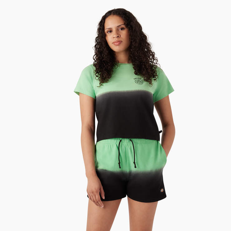 Women's Ombre Cropped T-Shirt - Apple Mint/Black Dip Dye (AMD) image number 1