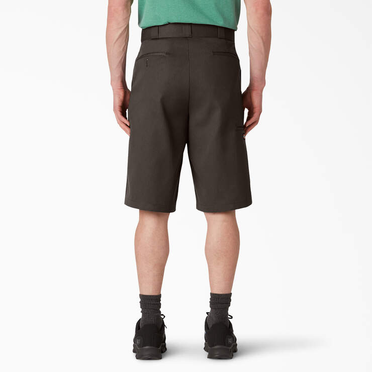 Loose Fit Flat Front Work Shorts, 13" - Dark Brown (DB) image number 2