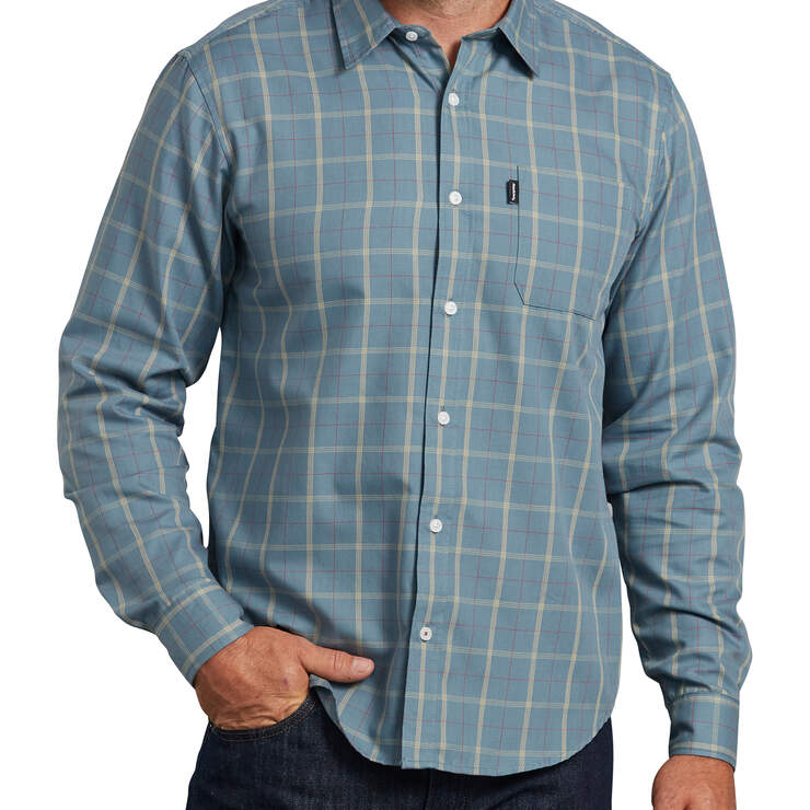 Dickies X-Series Modern Fit Long Sleeve Yarn Dyed Plaid Shirt - Blue Khaki Plaid (RXKK) image number 1