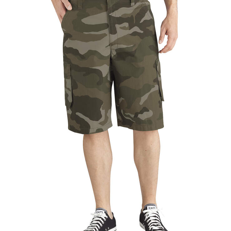 13" Relaxed Fit Bellowed Cargo Shorts - STONEWASH GREEN CAMO (SGBC) image number 1