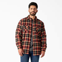 Water Repellent Fleece-Lined Flannel Shirt Jacket - Brick/Black Plaid (B2F)