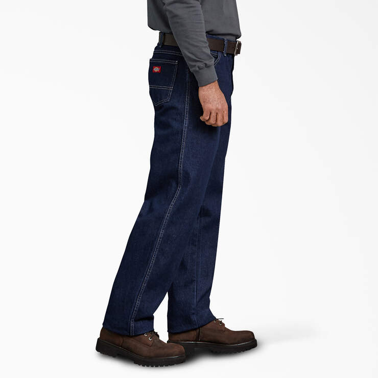 Relaxed Fit Straight Leg Heavyweight Denim Jeans - Rinsed Indigo Blue (RNB) image number 3