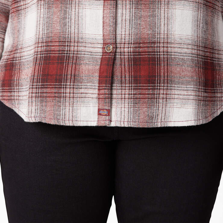 Women's Plus Long Sleeve Plaid Flannel Shirt - Fired Brick Ombre Plaid (C1X) image number 9